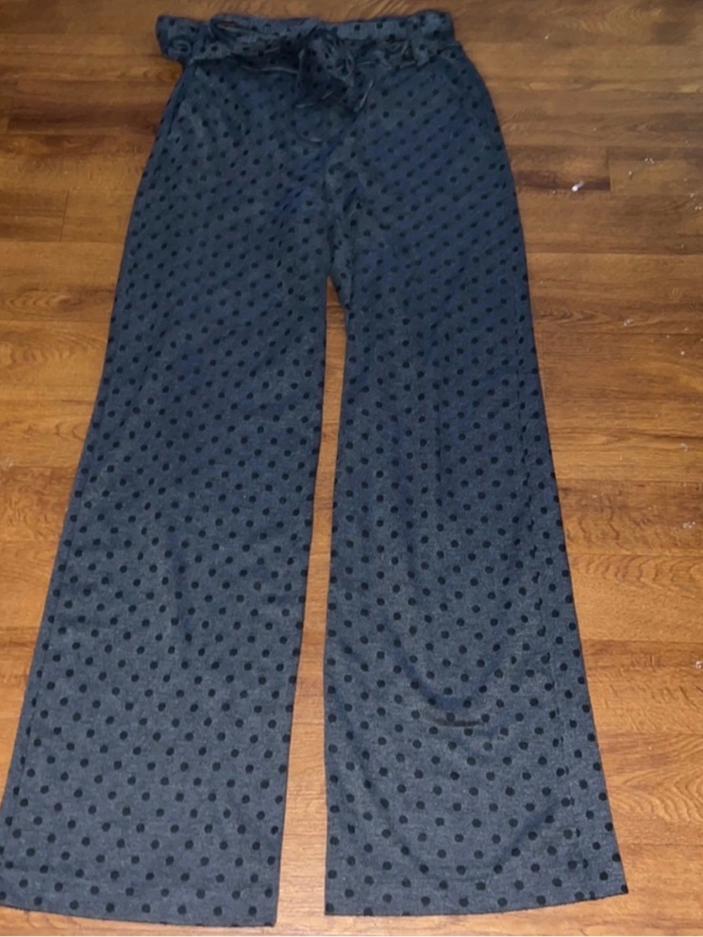 Wide Leg Polka Dot Paperbag Waist Pants - Black